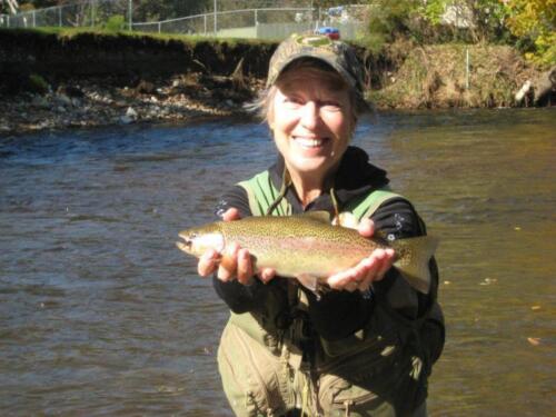 Nancy 'the emerger' strikes again with a beautiful late October wild rainbow on the Redneck Prince.